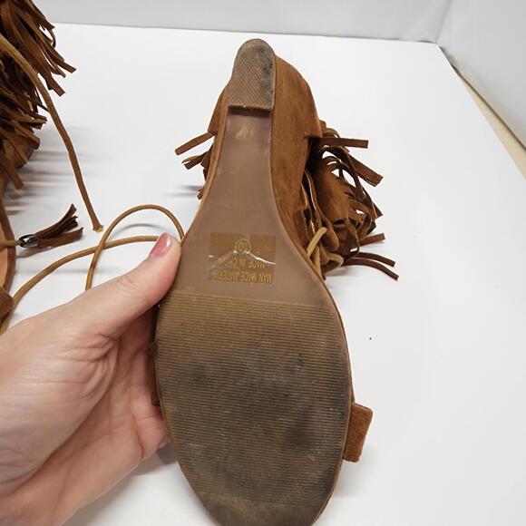 EUC New Women Nature Breeze Tasha-01 Suede Fringe Open Toe  Wedge Sandal 10 - Picture 5 of 9